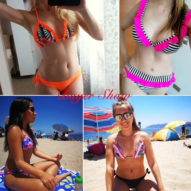 2019 nuevo Bikini con volantes traje de baño para mujer traje de baño con tiras cruzadas Push Up Bikini Set playa traje de baño estampado brasileño Biquni 2019 nuevo Bikini con volantes traje de baño para mujer traje de baño con tiras cruzadas Push Up Bikini Set playa traje de baño estampado brasileño Biquni
