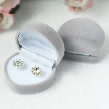 

Light Gray Velvet Heart Shape Wedding Velvet Ring Box Valentine's Jewelry Earring Packaging Display Gift Box 10pcs 4.8x4.2x3cm