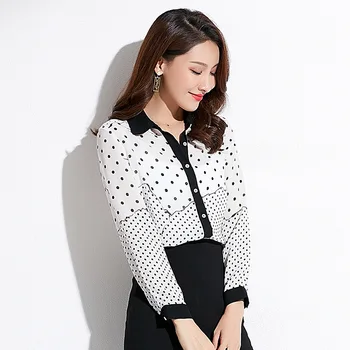 

Makuluya Office Lady Casual Autumn Spring Women Long Sleeved Chiffon Spot Dot Patchwork Female Blouse Vintage Shirts Tops GirlQW