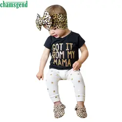 CHAMSGEND Комплект детской одежды для маленьких девочек Bronzing футболки Топы + брюки Handband 3 шт. комплекты MAR5 P30 Прямая доставка