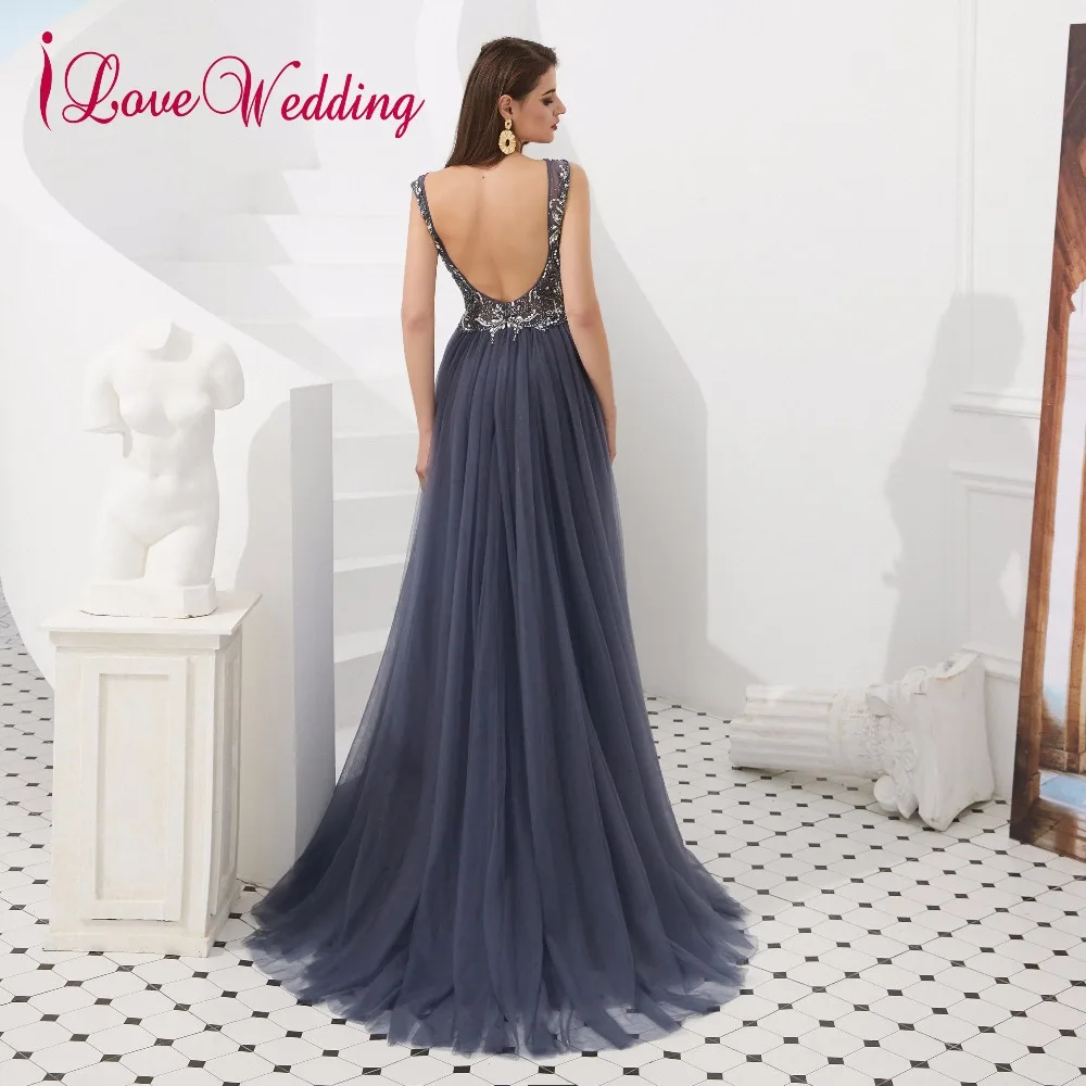 ILoveWedding халат De Soiree сексуальное с v образным вырезом и отделкой бисером