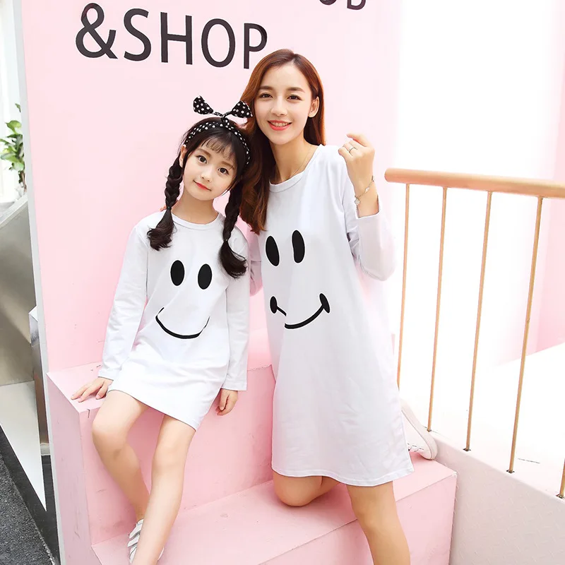Mummy Daughter Dresses Smile Face Cartoon Print Mom and Me Clothes Baby Girls Clothing Family Matching Outfits Mother & kids (10)