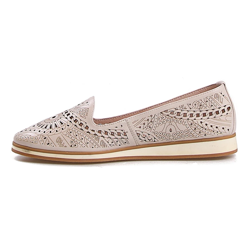 Semelle Véritable Apricot Dames Femmes Casual Chaussures Plate En 2018 Rond Automne Mode Bout Appartements Découpe Wetkiss Cuir Impression a0741