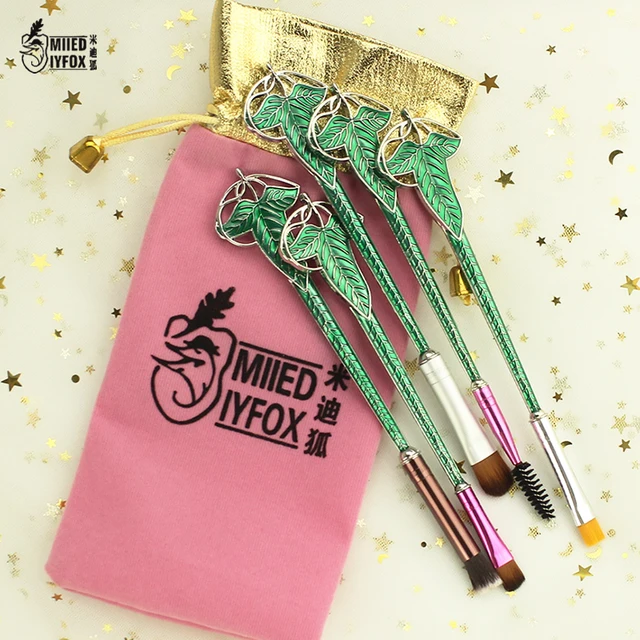 Livraison gratuite Elf Vert feuille maquillage/Cosmétique brosse Coloré bijoux Professionnel Make up Outils kit