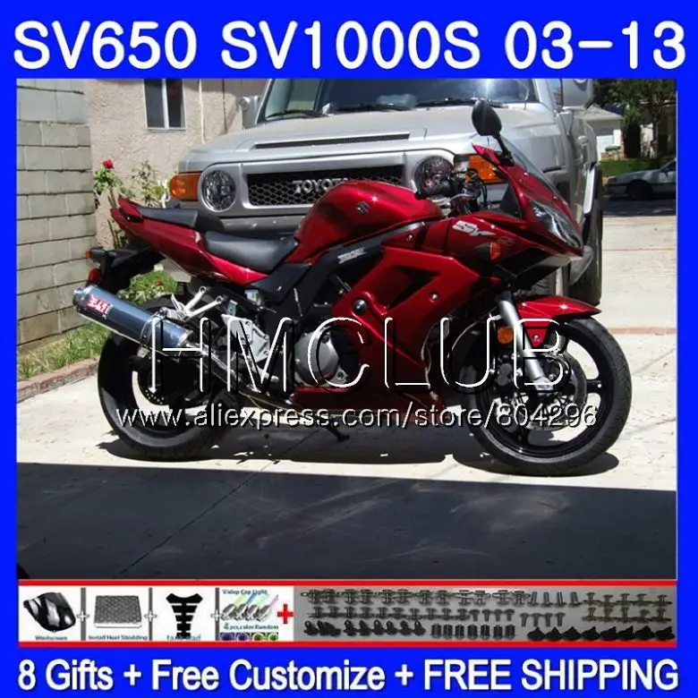 Обтекатель для SUZUKI SV1000S SV650S 03 04 05 06 07 08 28HM. 0 SV650 1000 S SV 650 S 1000 2003 2004 2005 2006 2007 2008 винно-красного цвета, Лидер продаж