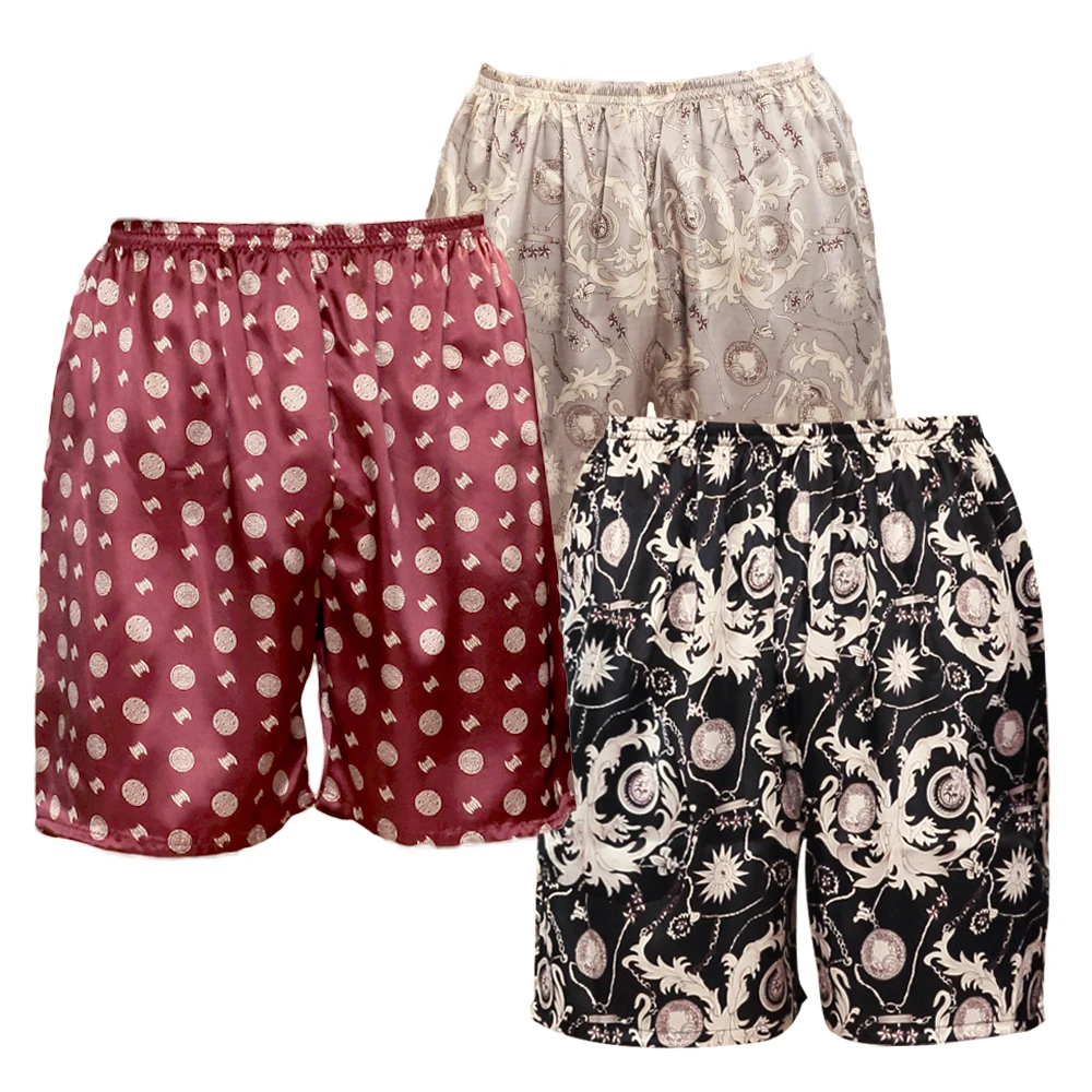 3 Pcs Mens Sleep Bottoms Synthetic Silk Shorts SpaRogerss Silky