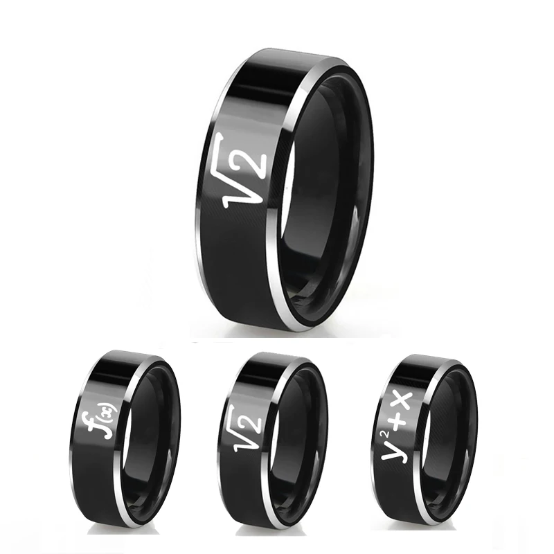 8MM Black Men's Tungsten Wedding Rings Custom Engrave Mathematical formula Finger Jewelry for Maths Lovers Special Gift