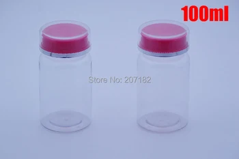 

100pcs 100ml Transparent PET Medicine Bottles,Capsules/Pills/Powder/Vitamin Plastic Bottles with PS Double Red Caps