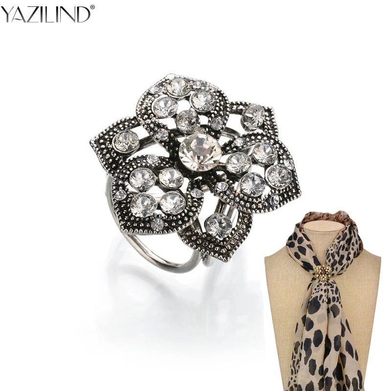 

YAZILIND Retro Simple Women Brooches Silk Scarf Flowers Buckle Shawl Ring Clip Scarves Jewelry Accessories