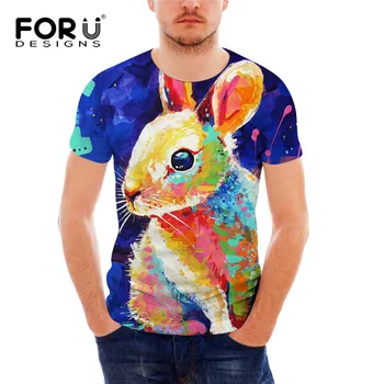 

FORUDESIGNS Creative 3D Rabbit Printed Men's T Shirt Summer O-neck Comfort Top Tees for Male Designer Homme Fitness Tee Shirts