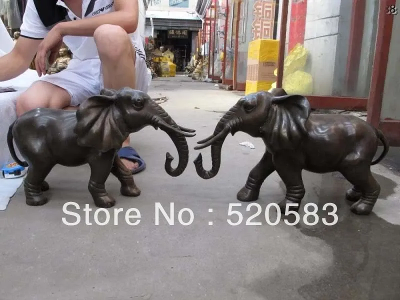 

Chinese Classical Copper Bronze Lucky peace Two Burma Elephant Art Statue Pair