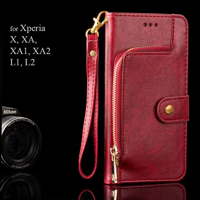 

Luxury case for Sony Xperia 10 X XA XA1 XA2 XA3 L1 L2 zipper Wallet design PU leather coque funda cover for Sony Xperia L1 L2 L3