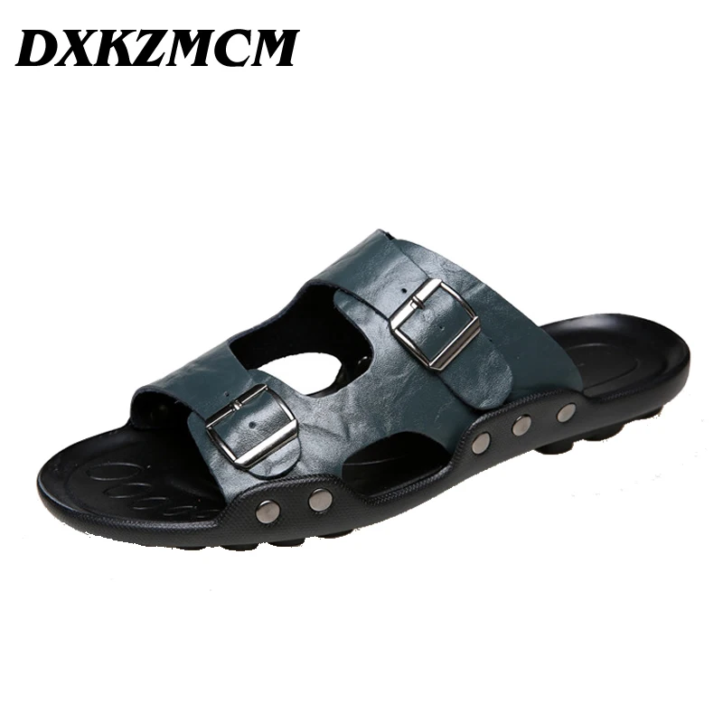 

DXKZMCM 2019 Genuine Leather Men Shoes Summer Men Slippers New Men Sandals Fashion Beach Slippers