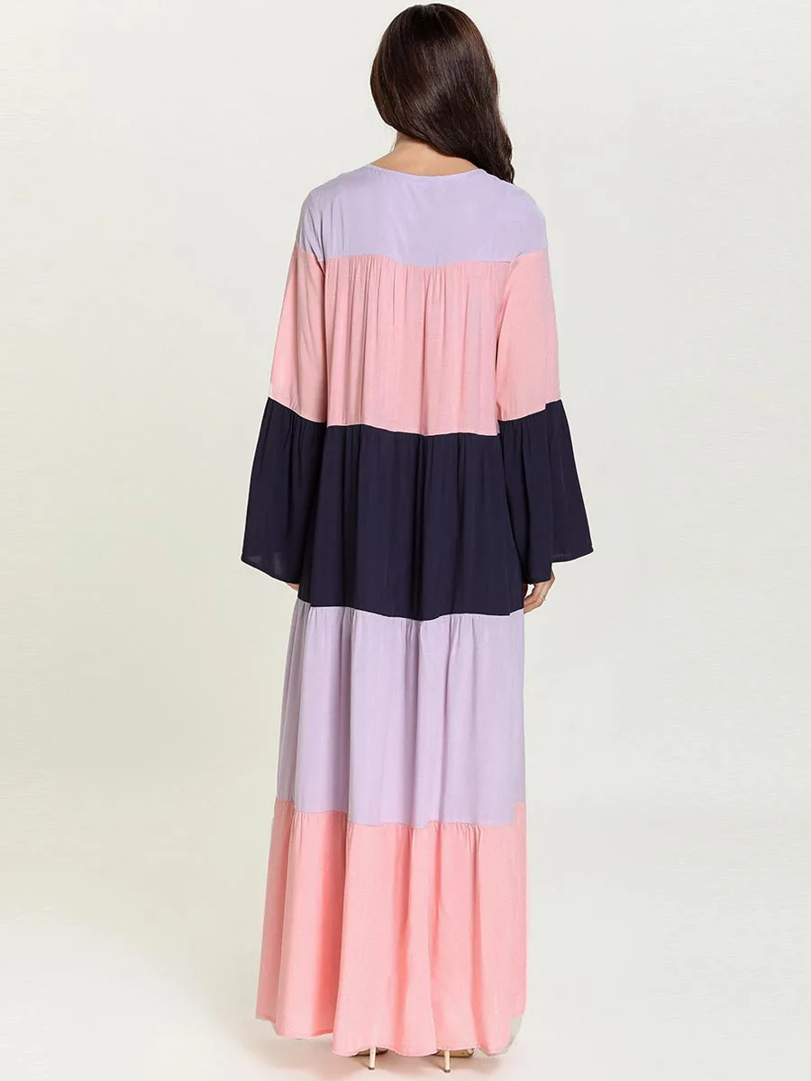 Peach, Blue & Purple Long Abaya Frock | Long Dress for Women | Long Abaya Dress