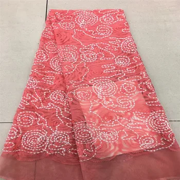 

African lace fabric material October New arrival dress and clothing laces Cheap red heavy embroidered 3d lace fabric HJ63-1
