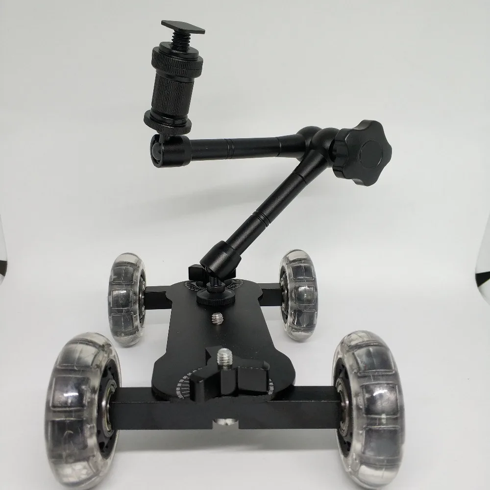 

Kaliou Tabletop Mobile Rolling Video Four Wheel Slider Dolly Car+11" inch Magic Arm for Digital DSLR Camera
