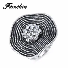 ¡Oferta! Anillos de cristal FAMSHIN 2018, anillo de flores a la moda con carácter, anillo de circonita CZ para mujer, joyería Retro, regalo de Navidad 2018 nuevo