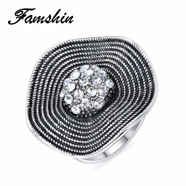 FAMSHIN Hot Sale Crystal Rings 2018 Temperament Fashion Flower Ring Women CZ Zir FAMSHIN Hot Sale Crystal Rings 2018 Temperament Fashion Flower Ring Women CZ Zir