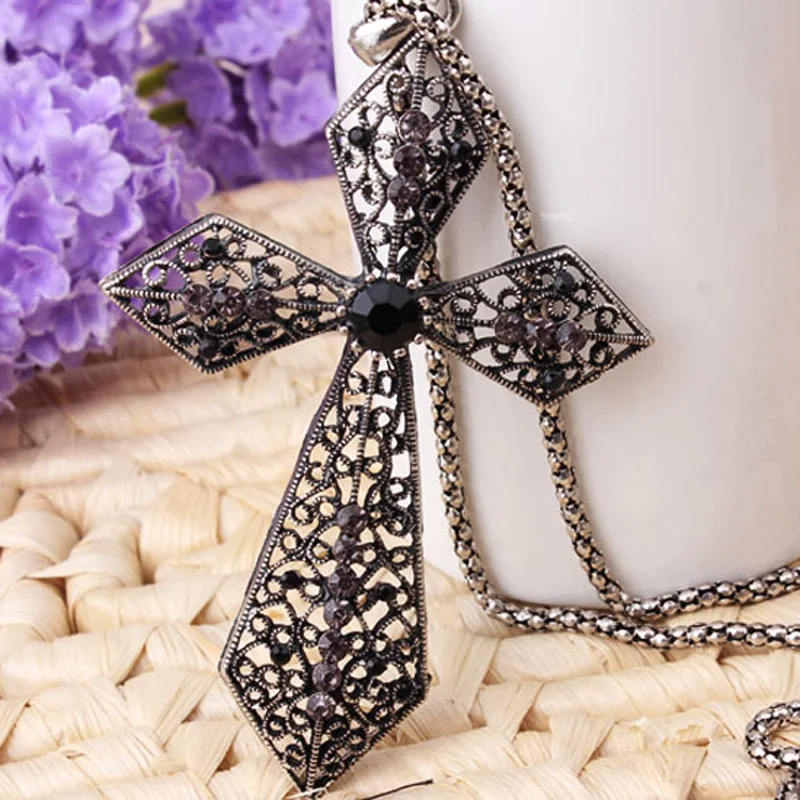 

Hollow black bijou retro style cross necklace best friends pendant vintage jewelry long necklaces women ketting collana neckless