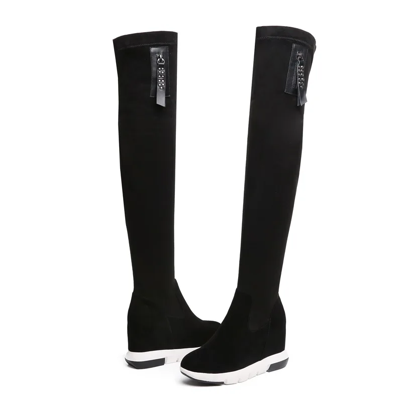 2018 Black Offre Noir Super Chaussures Plateforme New Peluche Chaud D'hiver Femmes Spéciale Rond Haute Zvq En Cuissardes Concise Bout À Zipper Coins Pour B4wEE