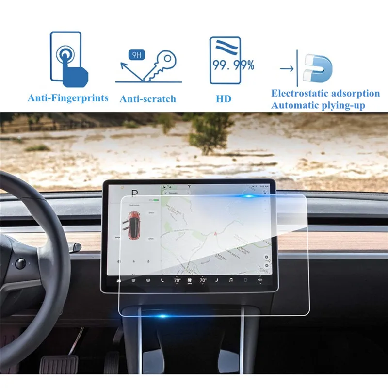 

15" Car Center Control Tempered Glass Navigator Screen Protector Anti-Fingerprints HD Touchscreen Protect Film For Tesla Model 3