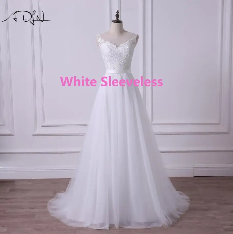 ADLN Новое Дешевое кружевное свадебное платье с длинным рукавом с аппликацией из тюля свадебное платье трапециевидной формы свадебные платья Robe De Mariage - Цвет: White Sleeveless