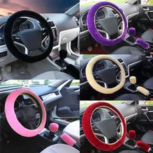 2018New 3 pz/set Inverno Faux di Lana Copertura del Volante Dell’automobile per le donne Copertura di sede Dell’automobile Fuzzy Interni Auto Accessori Auto styling