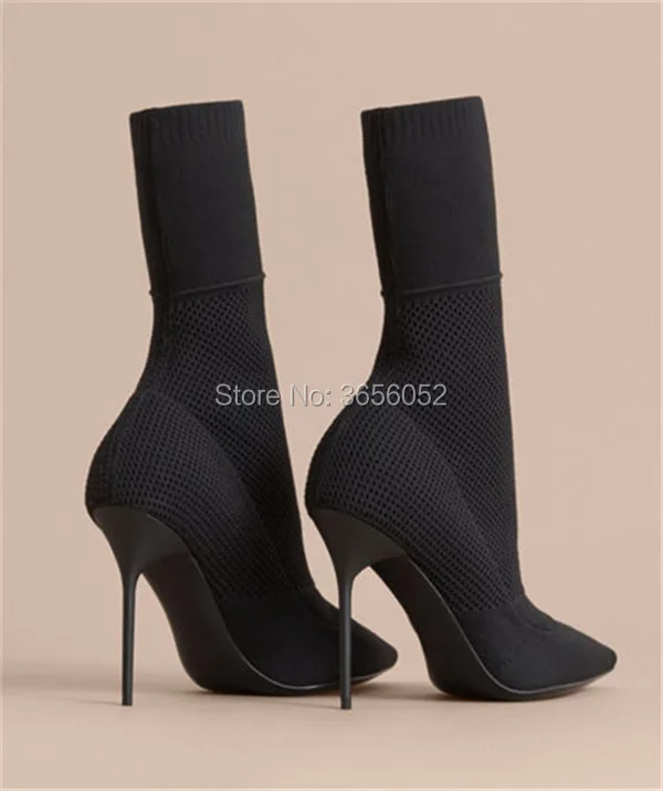 Hauts Cheville Talons Pointu Sur Stiletto Sexy Stretch Slip Femmes Bottes Qianruiti Noir Tricoté Black Chaussures Bout Chaussons Chaussette Femme Tissu BfUT4WwqAS