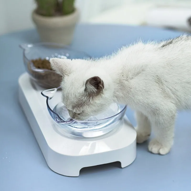 

15 Degree Tilted Dog Cat Neck Protection Double Bowl With Anti-slip Pet Bowl Stand Protection Cervical Pet Feeder Accessories