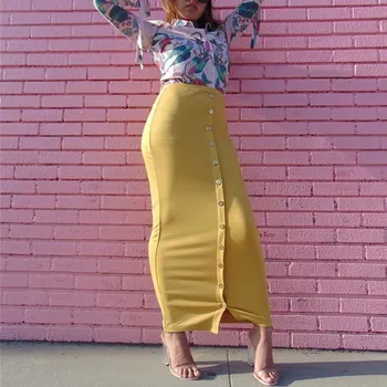 

Fashion 2018 Vintage Women Musulmane High Waist Bodycon Maxi Skirt Button Long Turkish Islamic Skirts
