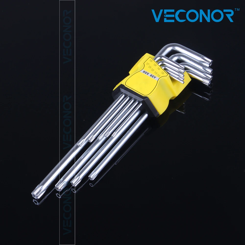 9 pcs set durable metric long arm torx CRV key star wrench tool