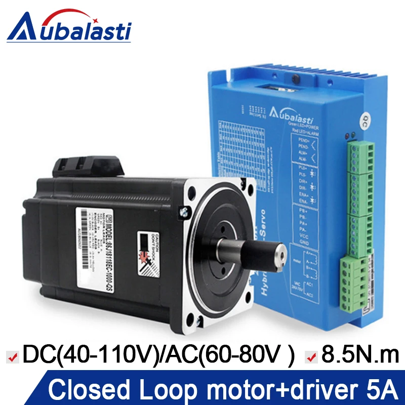 

Nema34 Closed Loop Motor 8.5Nm 5A 1200Oz-in DC(40-110V) / AC(60-80V ) diameter 86mm 86J18118EC-1000 + 2HSS86H motor driver