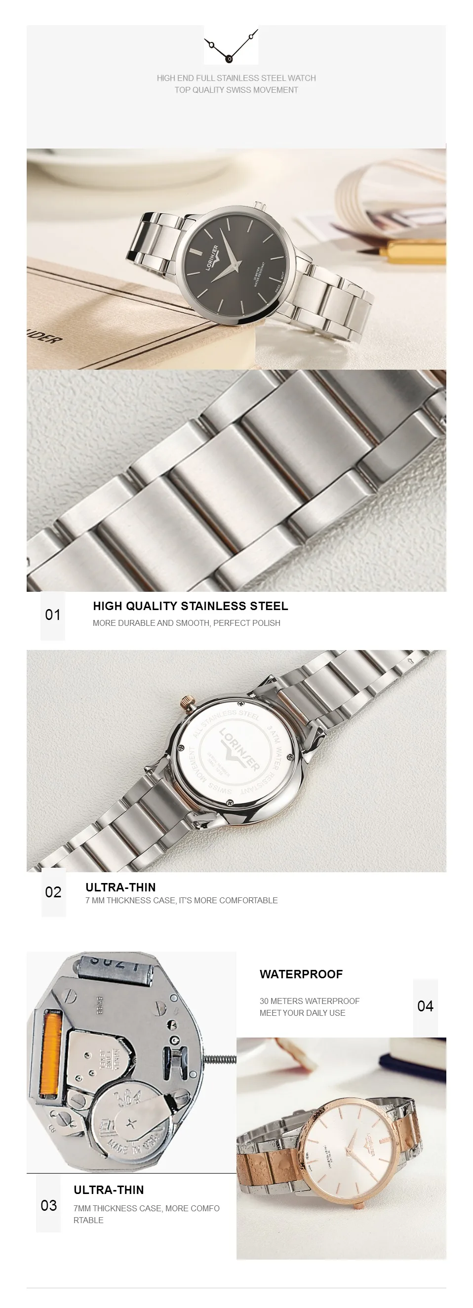Швейцарские кварцевые мужские часы ультратонкие твердые нержавеющая сталь Ронда двигаться для мужчин t часы для мужчин водонепроница