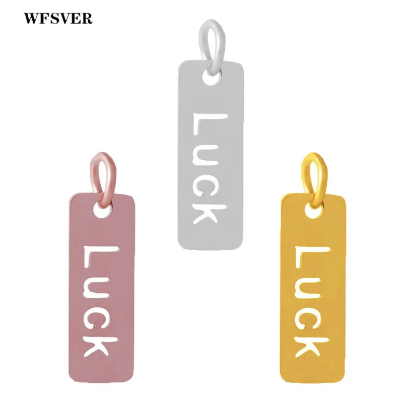 

WFSVER 5pcs/lot 16*20mm Gold Silver Rose Gold Stainless Steel Rectangular Letter LUCK Charms Pendants For Diy Jewelry Making