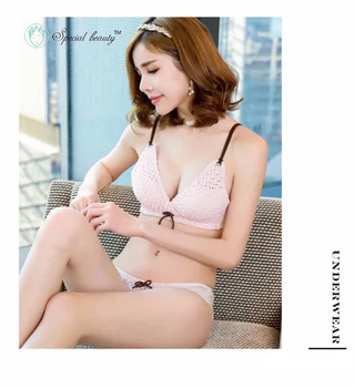 

Free shipping!!!Special beauty Pure girl Cotton Lace Print Hollow Wireless Push Up Lift Cup Additive liner Comfortable Deep V