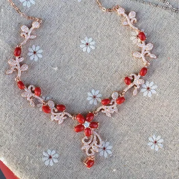 

Natural Red Coral Necklace Natural Gemstone Pendant Necklace for Girls Ladies Leaves flowers Luxury engagement fine Jewelry