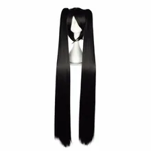 MCOSER 130 см длинные прямые синтетические Косплей волосы с двумя конскими хвостиками черный золотой зеленый цвет высокотемпературные волокна парик-072