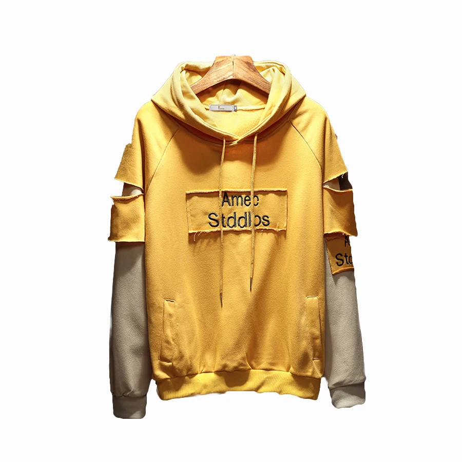 Fake Two Pieces Men Hoodie Sweatshirts Hoodies Patchwork Hip Hop Sweatshirt Harajuku Oversized Street Wear Korean Mens Clothing