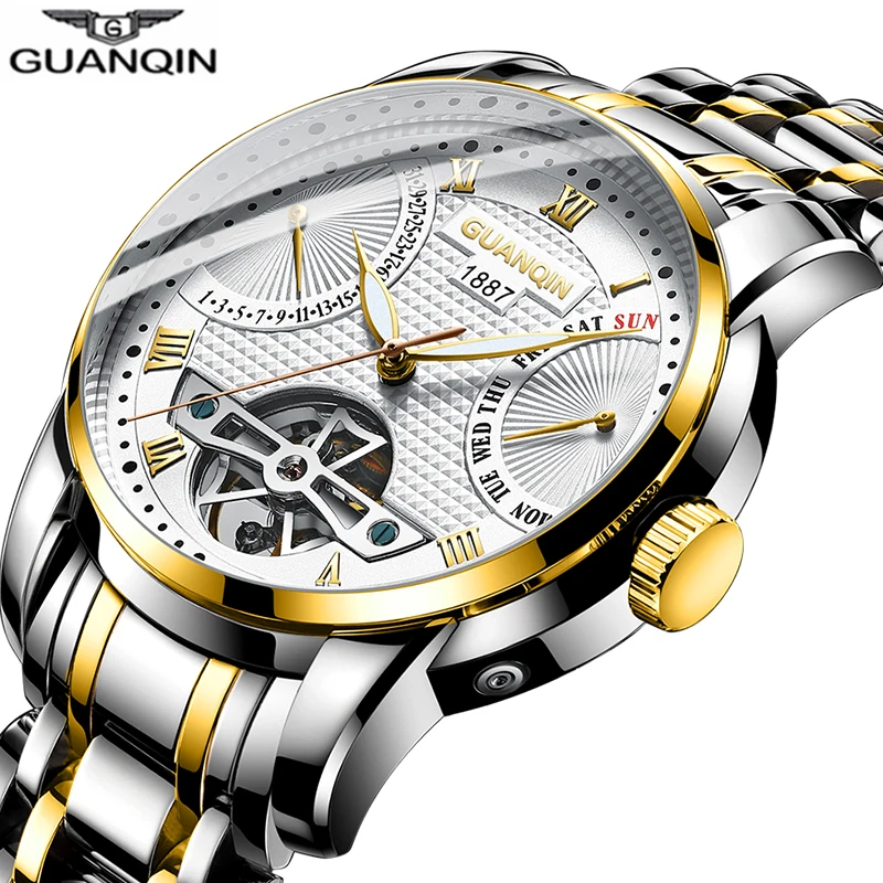 

GUANQIN Watch Men Mechanical waterproof Automatic Tourbillon style Stainless steel business watch clock man Relogio Masculino