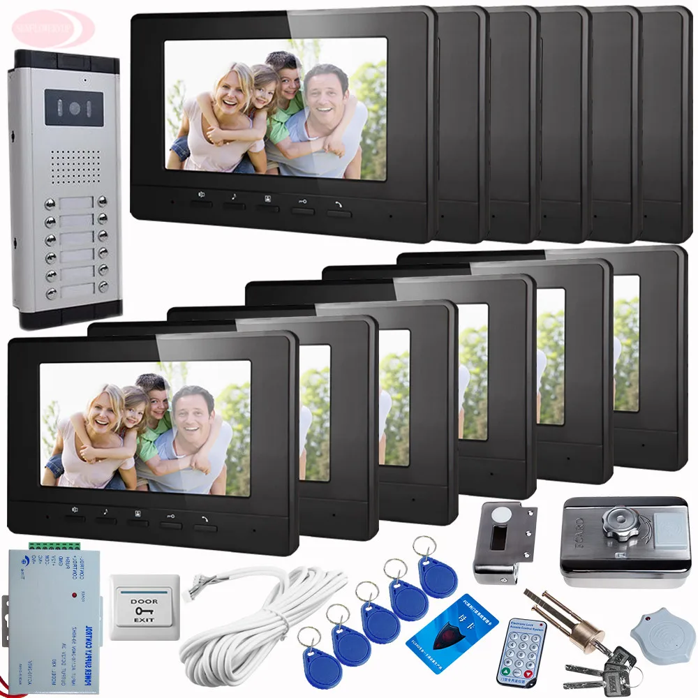 cheap SUNFLOWERVDP 7 Inch TFT Video Door Phone With Rfid Unlock Electronic Lock CCD Camera Hands Free Monitor Video Intercom Doorbell