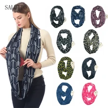 2019 New Convertible infinity scarf with pocket loop scarf Fashion lady solid scarf Zipper Pocket travel Infinity Scarf cartoon owl pattern infinity scarf