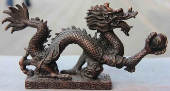 

Chinese Fengshui Red Bronze Copper Lucky Wealth Fly Dragon Catch Bead Statue