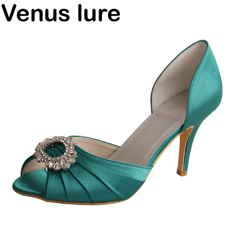 

Customized Olive Green Prom Shoes Wedding Peep Toe Women Pumps with Charms