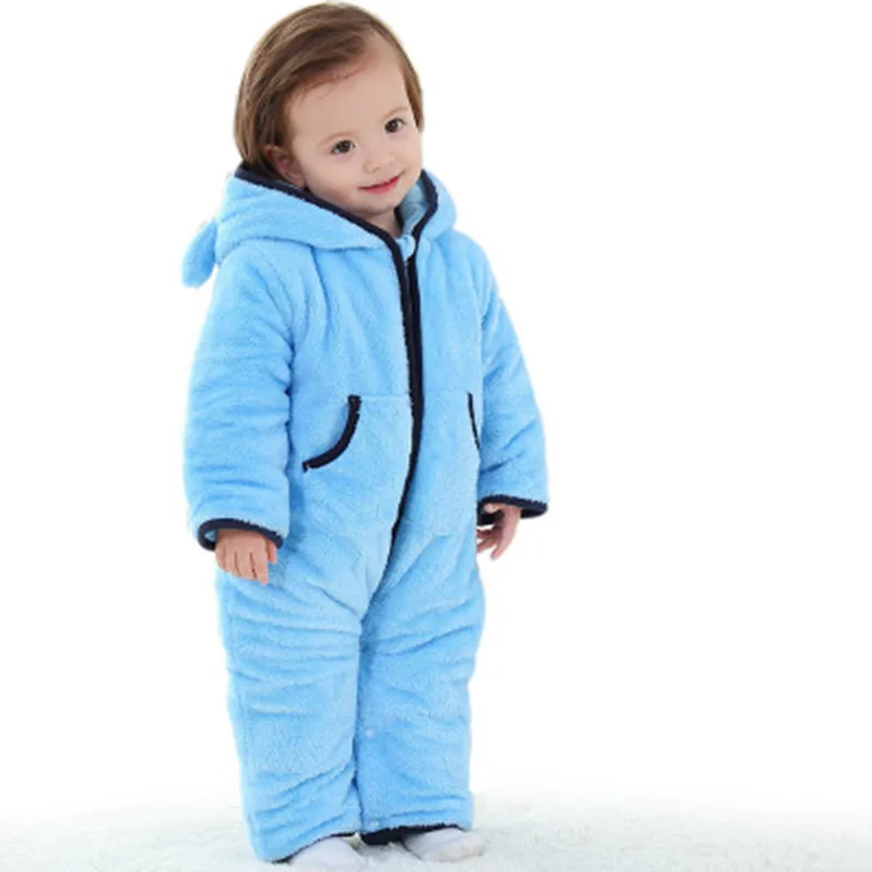 2017 Winter Baby Girls Thicker Footies with Hooded Newborn Coral Fleece