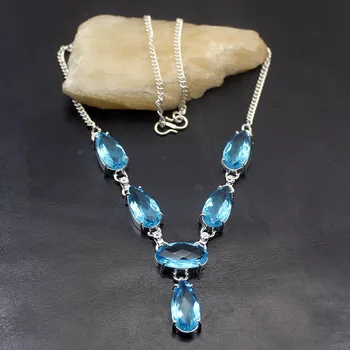 

Outstanding Shiny Amethystt Garnet London Blue Topaz925 Sterling Silver Color Pendant Necklace For Women Jewelry 18 Inch
