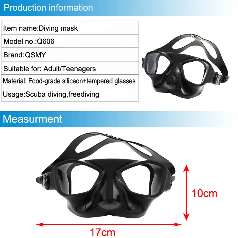 Маска для подводной охоты с очень низким объемом, черная силиконовая маска для подводной охоты и дайвинга, закаленная маска для дайвинга