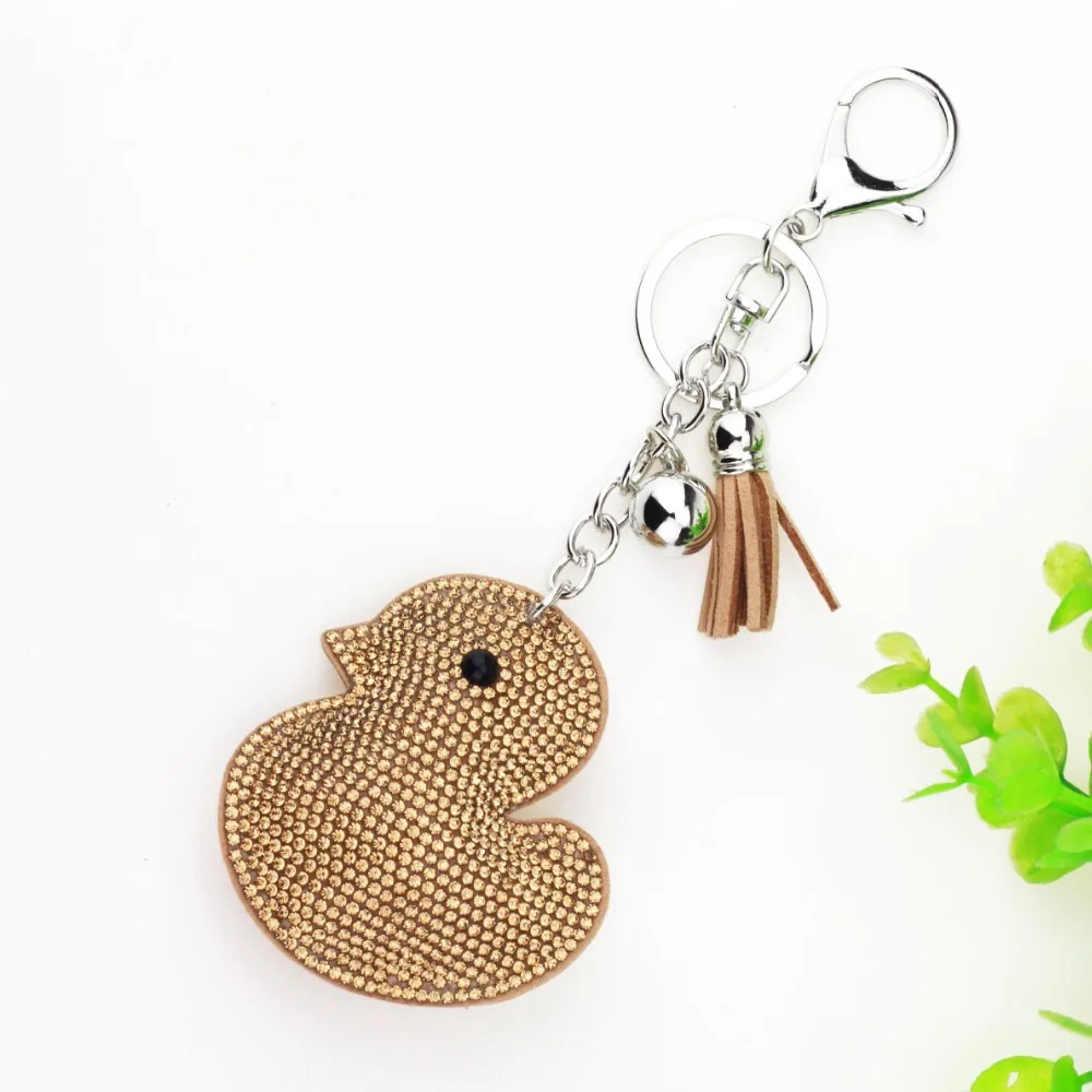 

Crystal Leather Silver Plated chick/Duck Keychain Leather Tassel Pendant Gifts Couple Key Chain Key Ring Hang Bag Charms Pendant