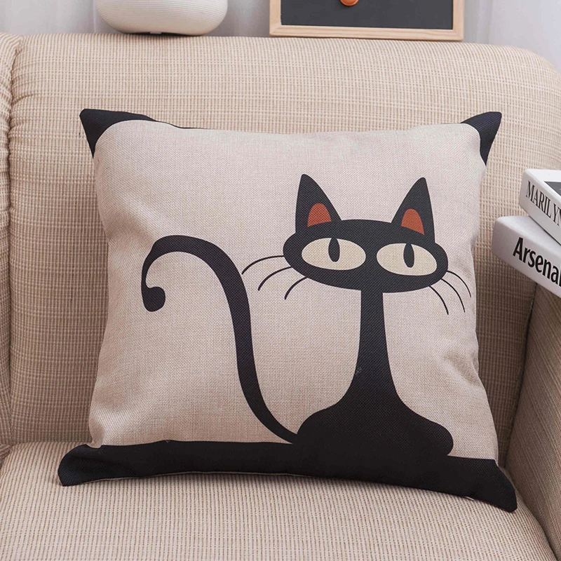 

Hot sell Cute cartoon cat pattern Cushion Cover Linen pillowcase 45x45cm Pillow Cases Home Decorative pillowcase 340-0026