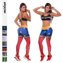 Для женщин леггинсы для фитнес комплект сексуальная девушка Топ Тонкий костюмы Superwoman чудо WomanWonder женщина печатных узкие брюки