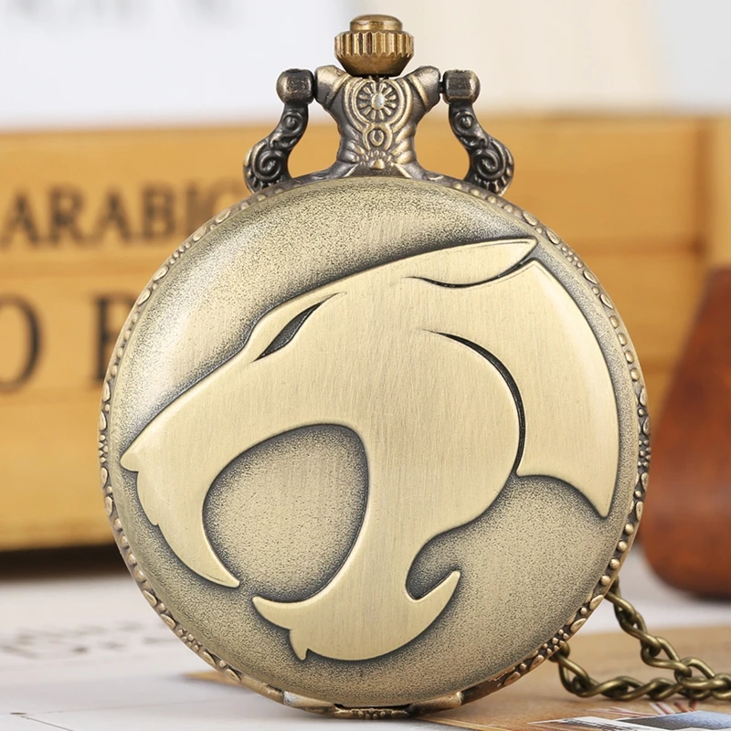 

Fiercely Animal Leopard Head Figure Quartz Pocket Watch Retro Necklace Bronze Pendant Chain Watch FOB Clocks Reloj de madera